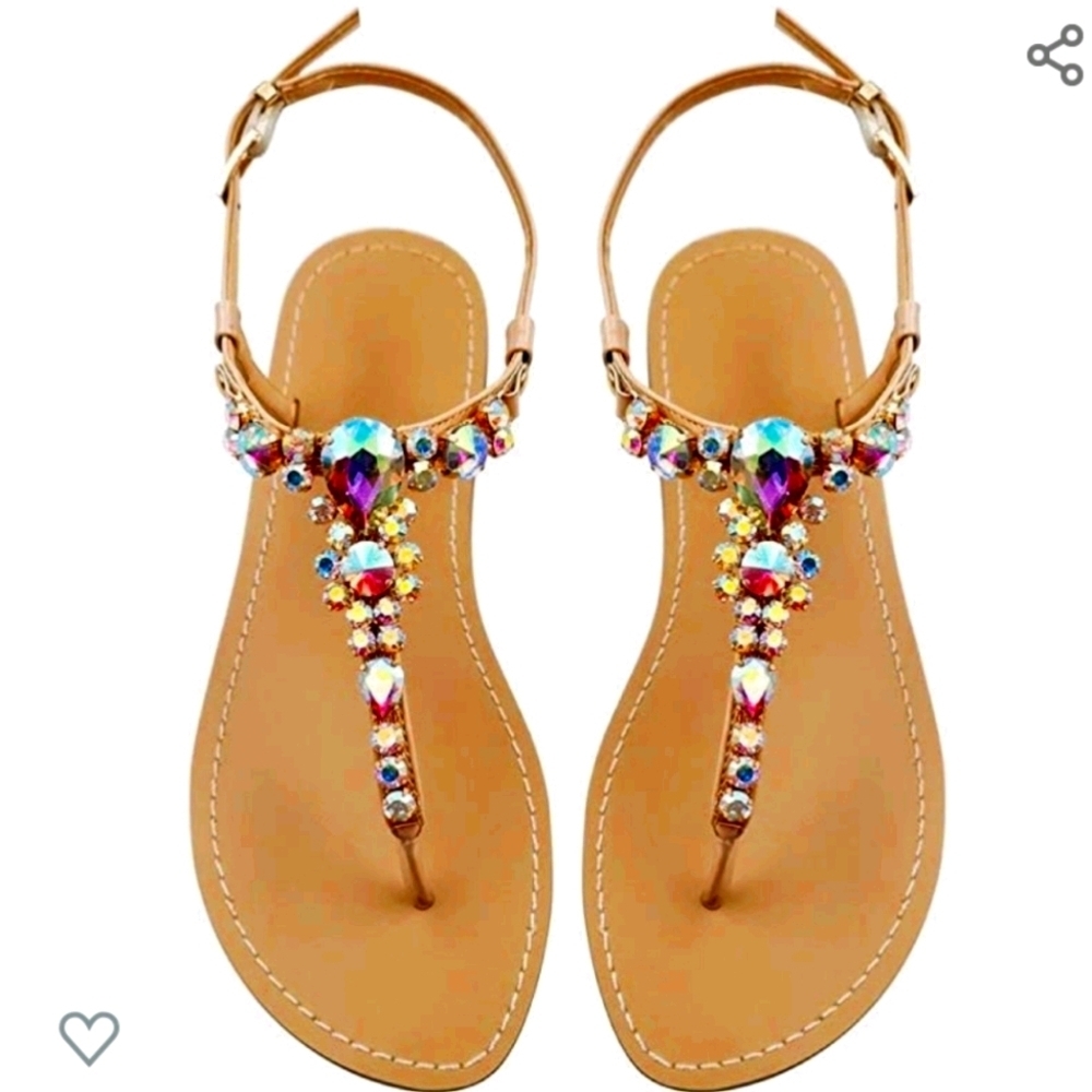 Gorgeous Summer Rhinestone Flat Sandals NWT SZ 10